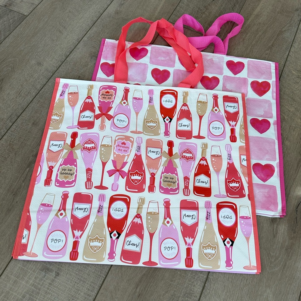 Homegoods TJMaxx Marshalls Valentines Day Heart & Champagne Print Tote Bags NWOT